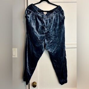 Anthropologie Blue Crushed Velvet Ankle Cropped Pants
